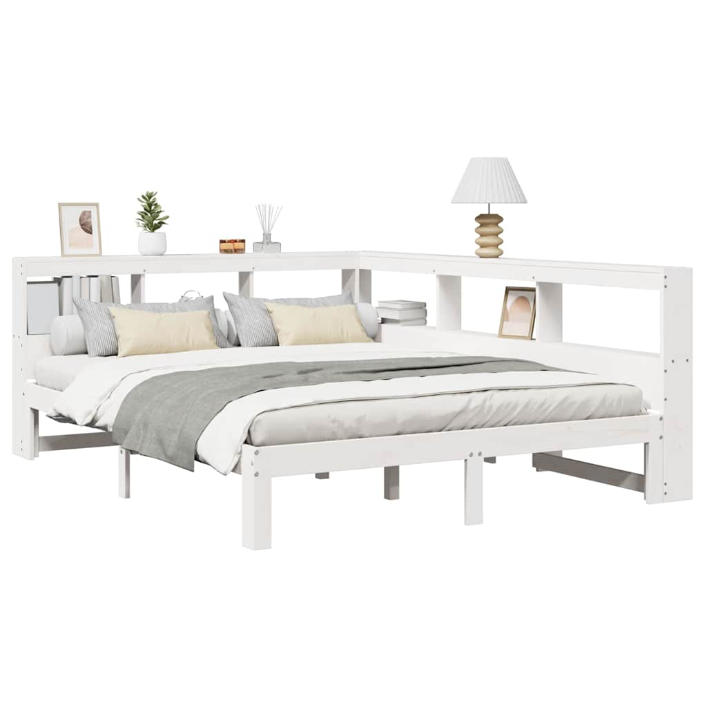 vidaXL Cama con estantería sin colchón madera maciza blanca 160x200 cm