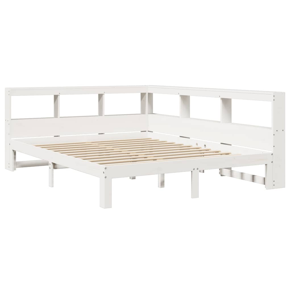 vidaXL Cama con estantería sin colchón madera maciza blanca 160x200 cm