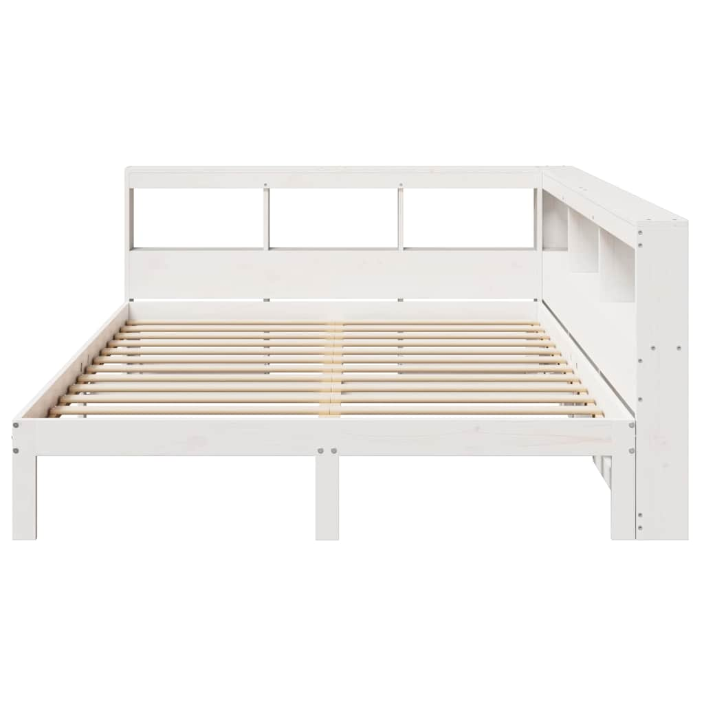 vidaXL Cama con estantería sin colchón madera maciza blanca 160x200 cm