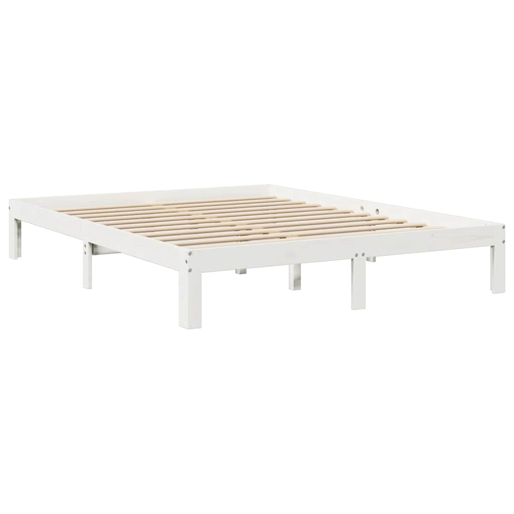 vidaXL Cama con estantería sin colchón madera maciza blanca 160x200 cm