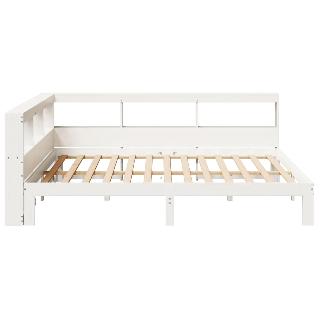 vidaXL Cama con estantería sin colchón madera maciza blanca 160x200 cm