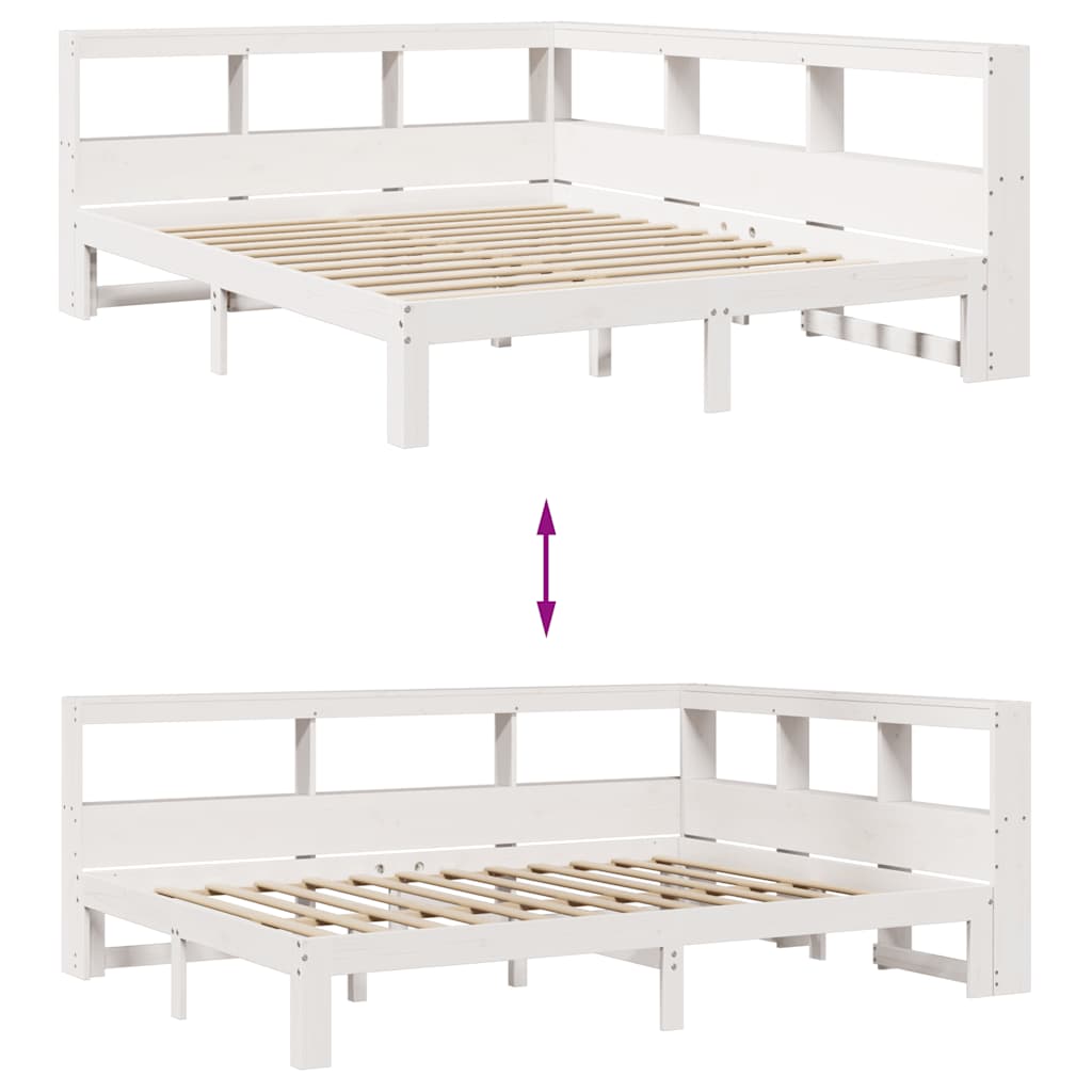 vidaXL Cama con estantería sin colchón madera maciza blanca 160x200 cm