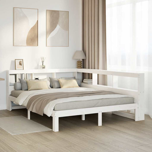 vidaXL Cama con estantería sin colchón madera maciza blanca 160x200 cm