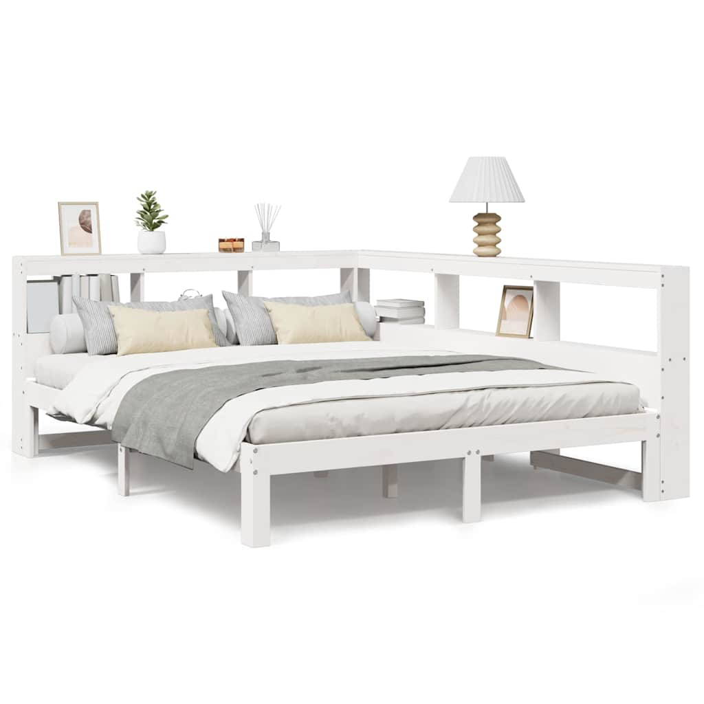 vidaXL Cama con estantería sin colchón madera maciza blanca 150x200 cm