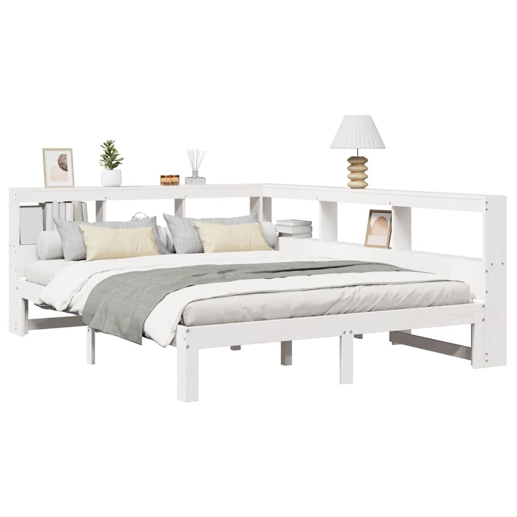 vidaXL Cama con estantería sin colchón madera maciza blanca 150x200 cm