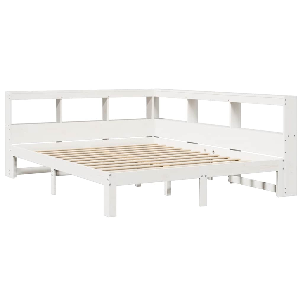 vidaXL Cama con estantería sin colchón madera maciza blanca 150x200 cm