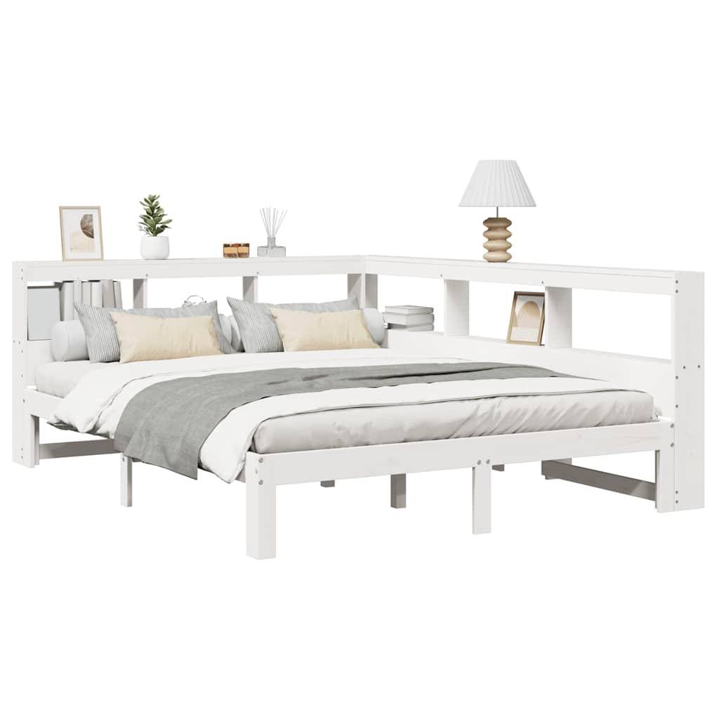 vidaXL Cama con estantería sin colchón madera maciza blanca 140x200 cm