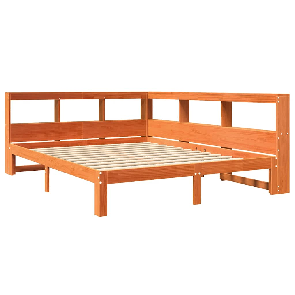 vidaXL Cama con estantería sin colchón madera maciza marrón 140x200 cm