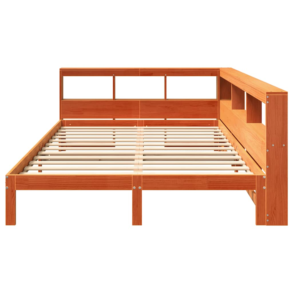 vidaXL Cama con estantería sin colchón madera maciza marrón 140x200 cm