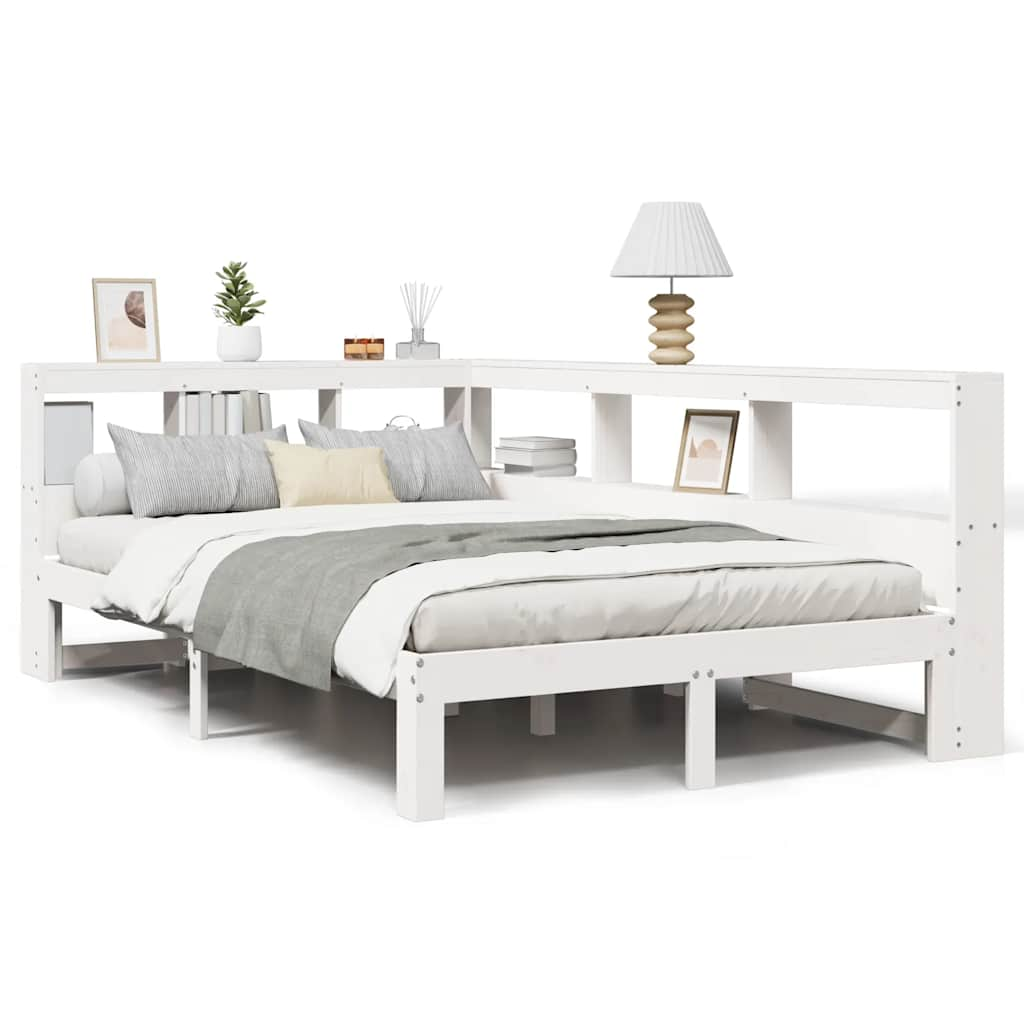 vidaXL Cama con estantería sin colchón madera maciza blanca 120x200 cm