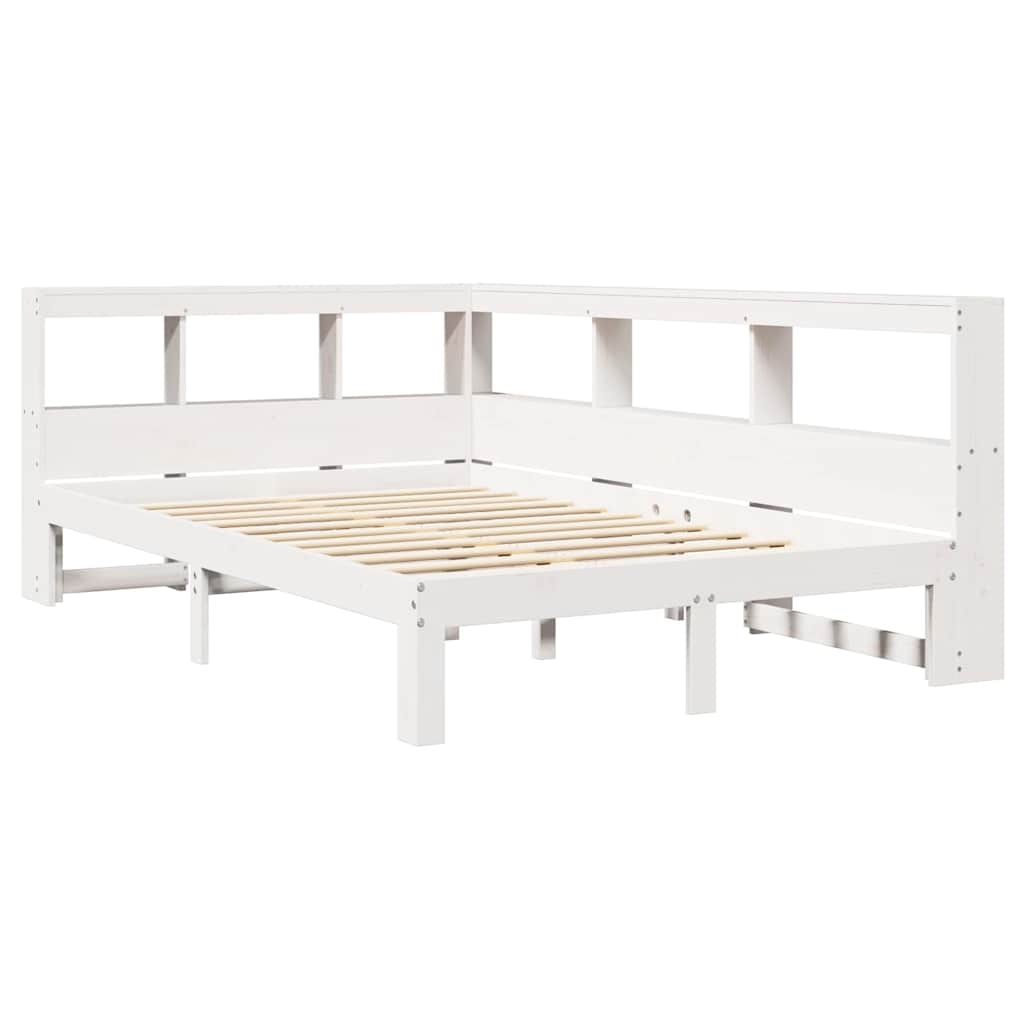 vidaXL Cama con estantería sin colchón madera maciza blanca 120x200 cm