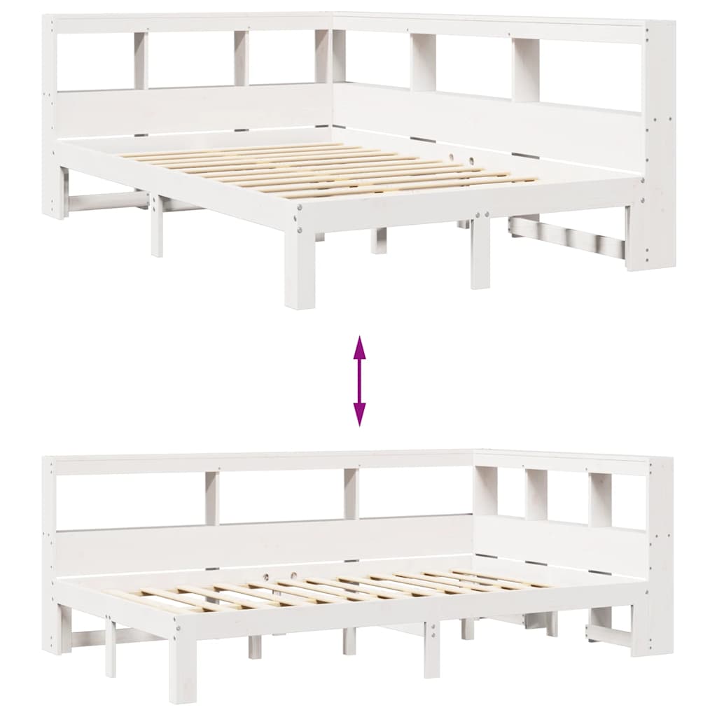 vidaXL Cama con estantería sin colchón madera maciza blanca 120x200 cm