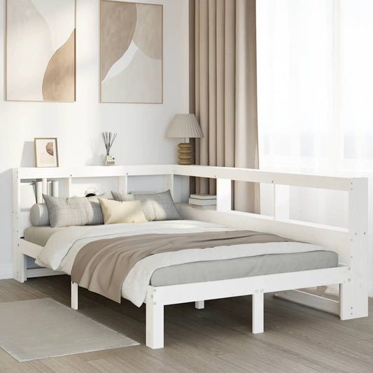 vidaXL Cama con estantería sin colchón madera maciza blanca 120x200 cm