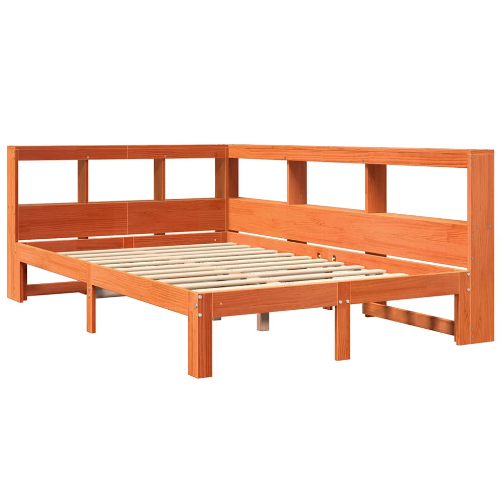 vidaXL Cama con estantería sin colchón madera maciza marrón 120x200cm