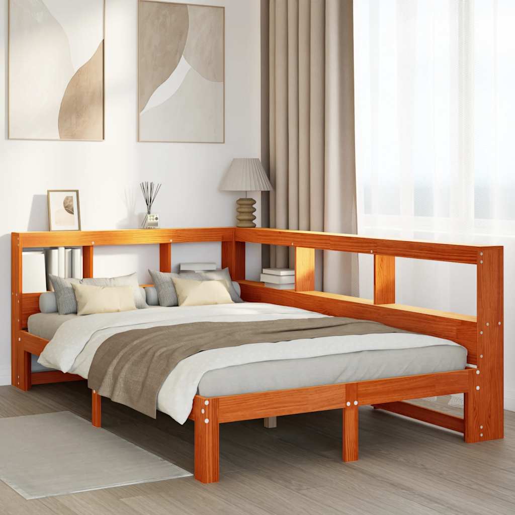 vidaXL Cama con estantería sin colchón madera maciza marrón 120x200cm