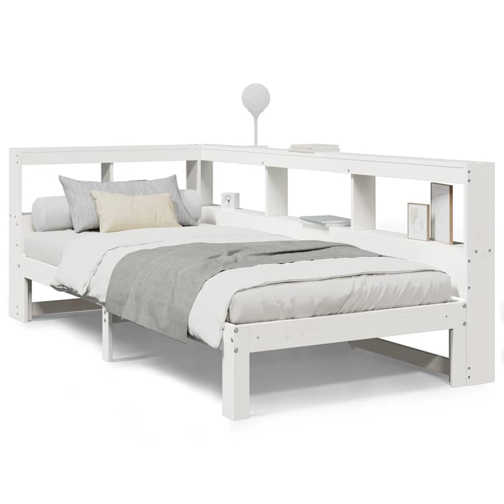 vidaXL Cama con estantería sin colchón madera maciza blanca 100x200 cm