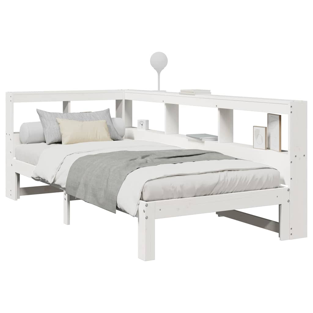 vidaXL Cama con estantería sin colchón madera maciza blanca 100x200 cm