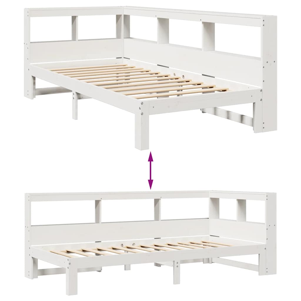 vidaXL Cama con estantería sin colchón madera maciza blanca 100x200 cm