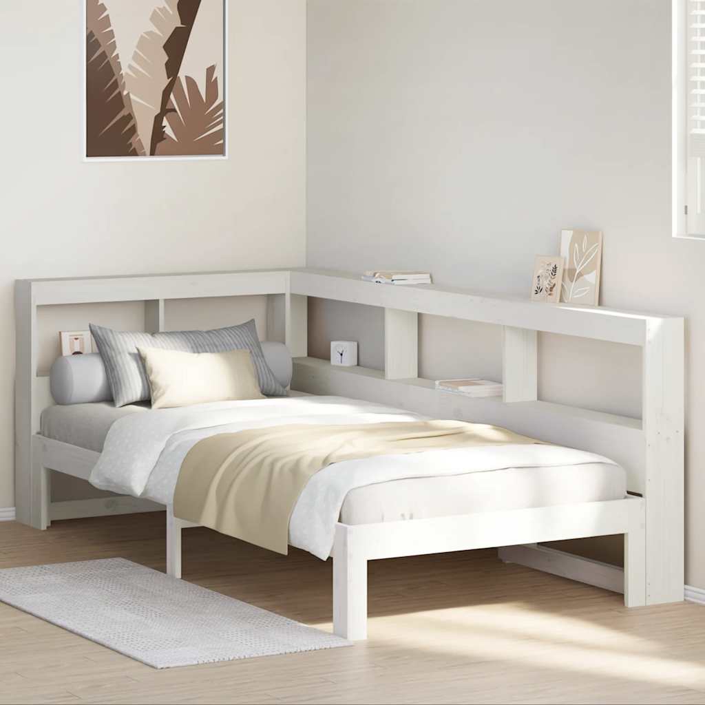 vidaXL Cama con estantería sin colchón madera maciza blanca 100x200 cm