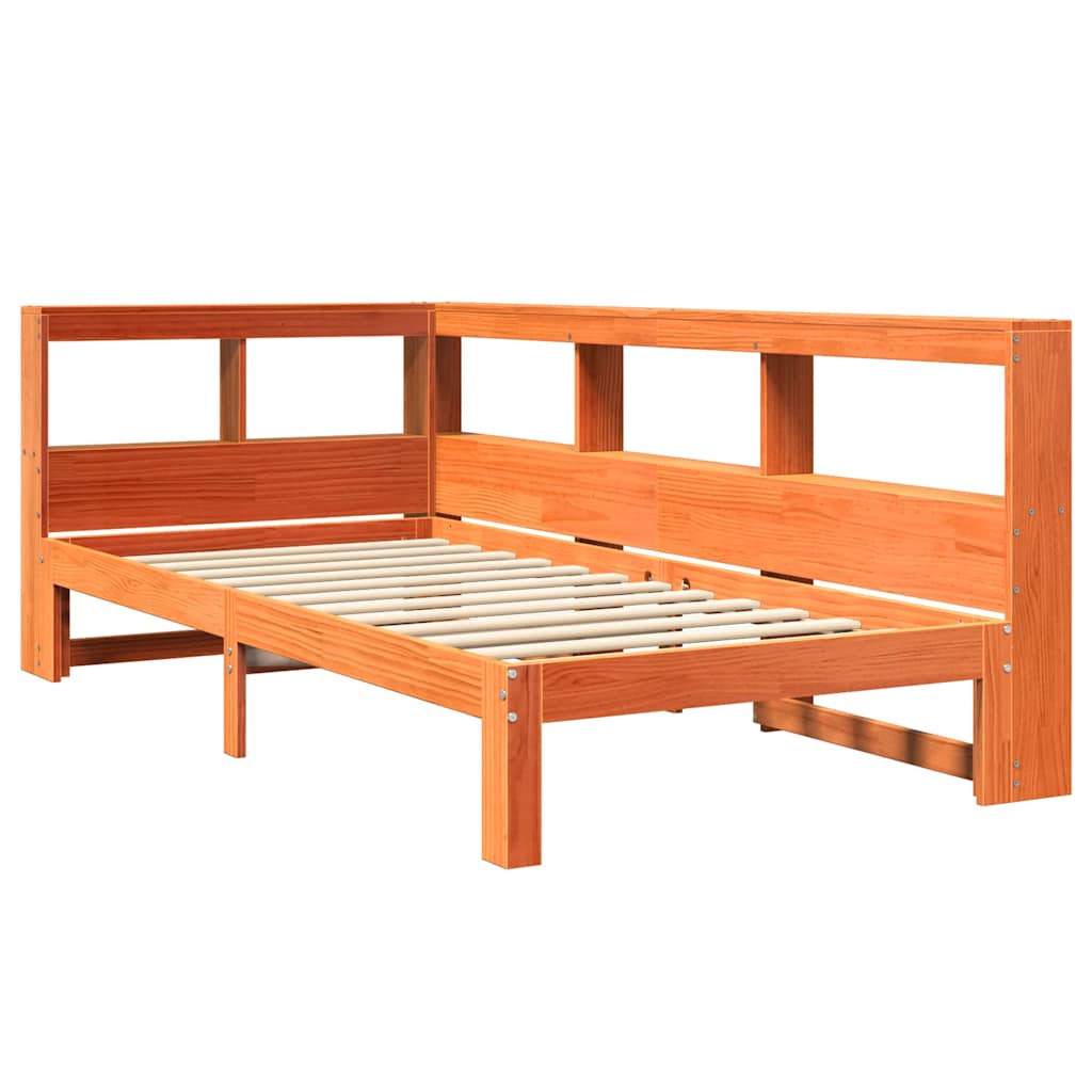 vidaXL Cama con estantería sin colchón madera maciza marrón 100x200 cm