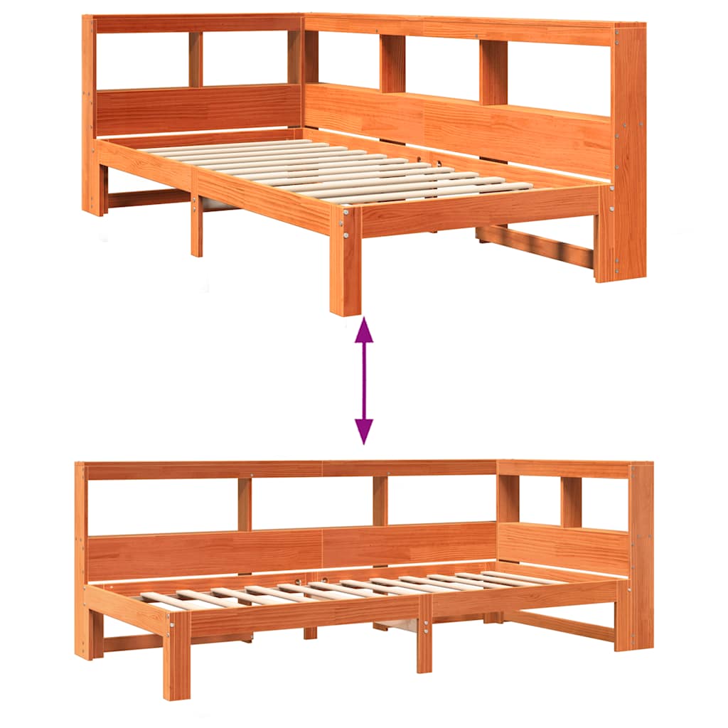 vidaXL Cama con estantería sin colchón madera maciza marrón 100x200 cm