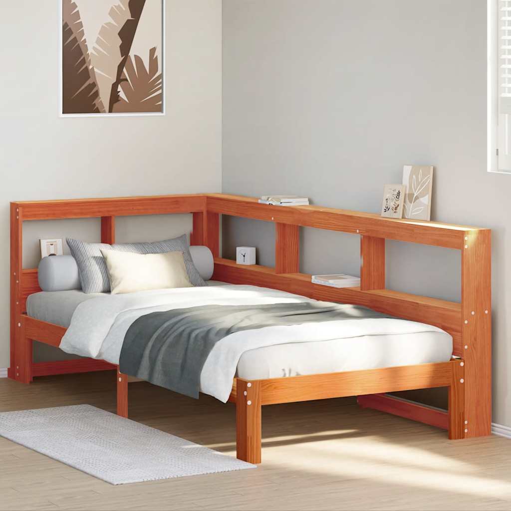 vidaXL Cama con estantería sin colchón madera maciza marrón 100x200 cm