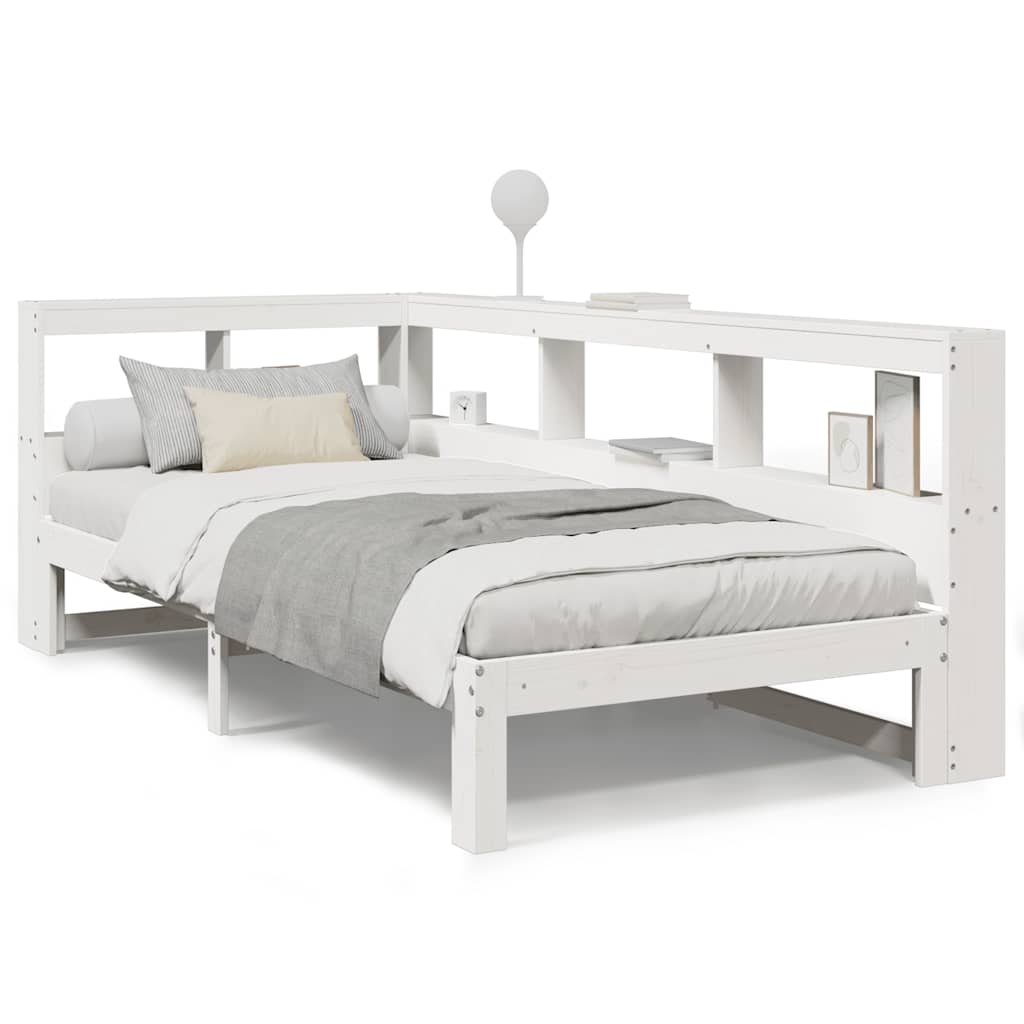 vidaXL Cama con estantería sin colchón madera maciza blanco 90x200 cm