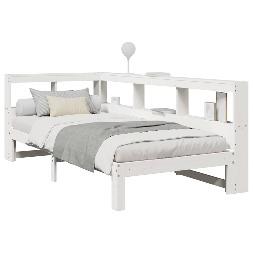 vidaXL Cama con estantería sin colchón madera maciza blanco 90x200 cm