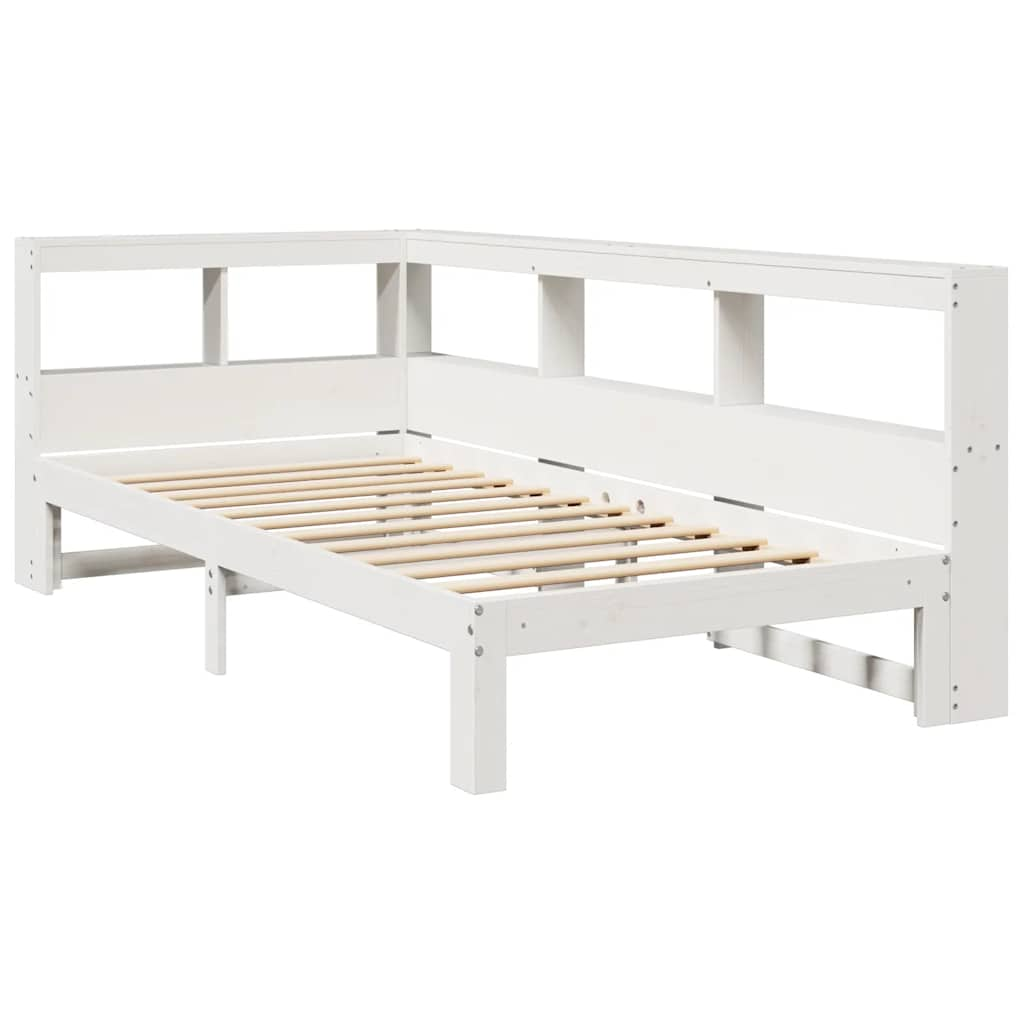 vidaXL Cama con estantería sin colchón madera maciza blanco 90x200 cm