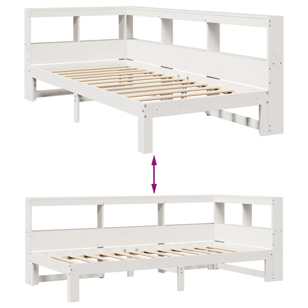 vidaXL Cama con estantería sin colchón madera maciza blanco 90x200 cm