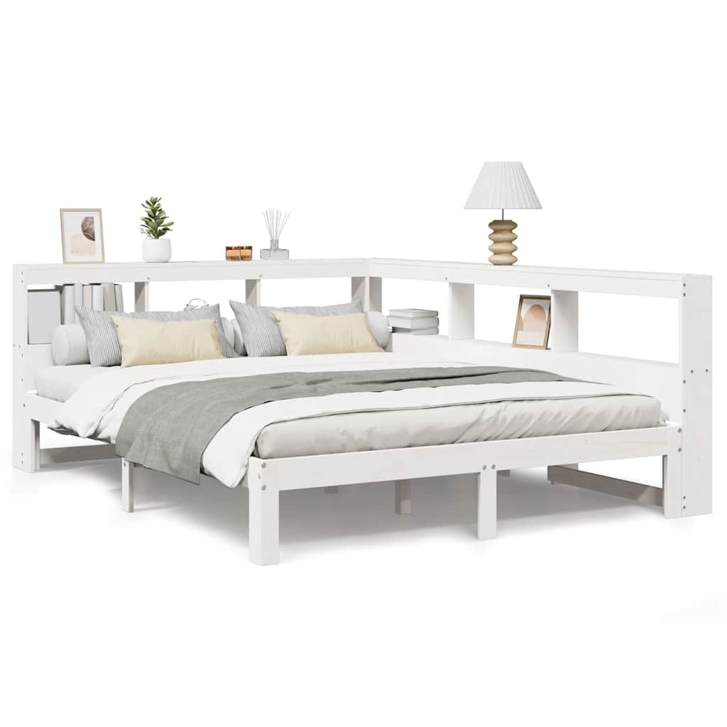 vidaXL Cama con estantería sin colchón madera maciza blanca 140x190 cm