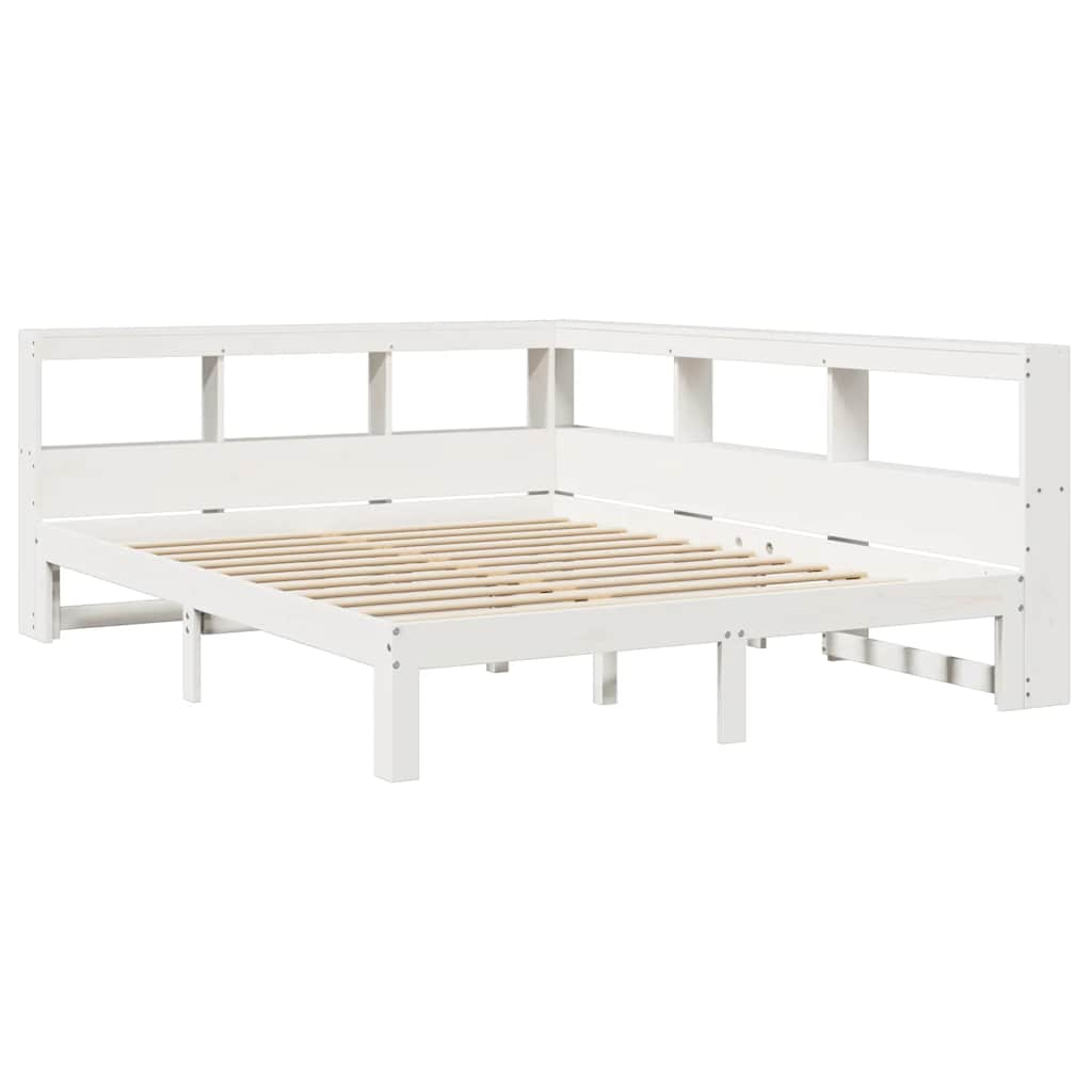 vidaXL Cama con estantería sin colchón madera maciza blanca 140x190 cm