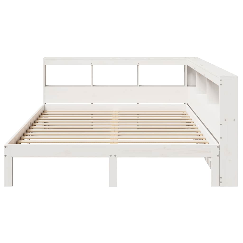 vidaXL Cama con estantería sin colchón madera maciza blanca 140x190 cm