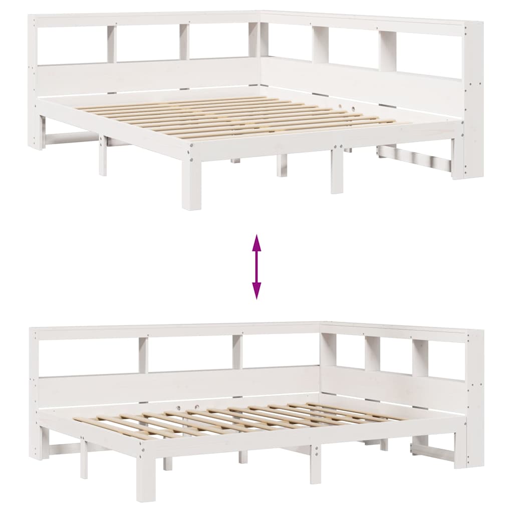 vidaXL Cama con estantería sin colchón madera maciza blanca 140x190 cm