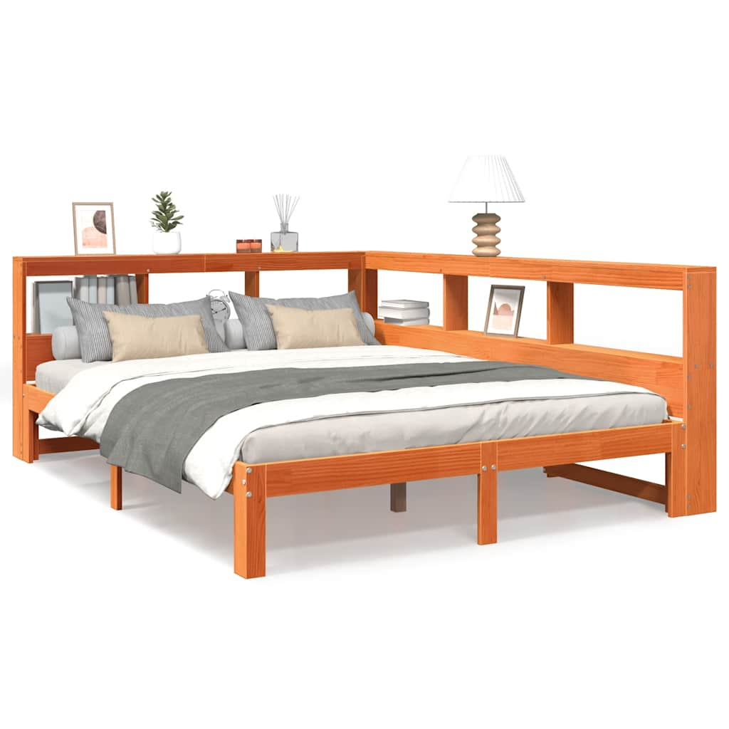 vidaXL Cama con estantería sin colchón madera maciza marrón 140x190 cm