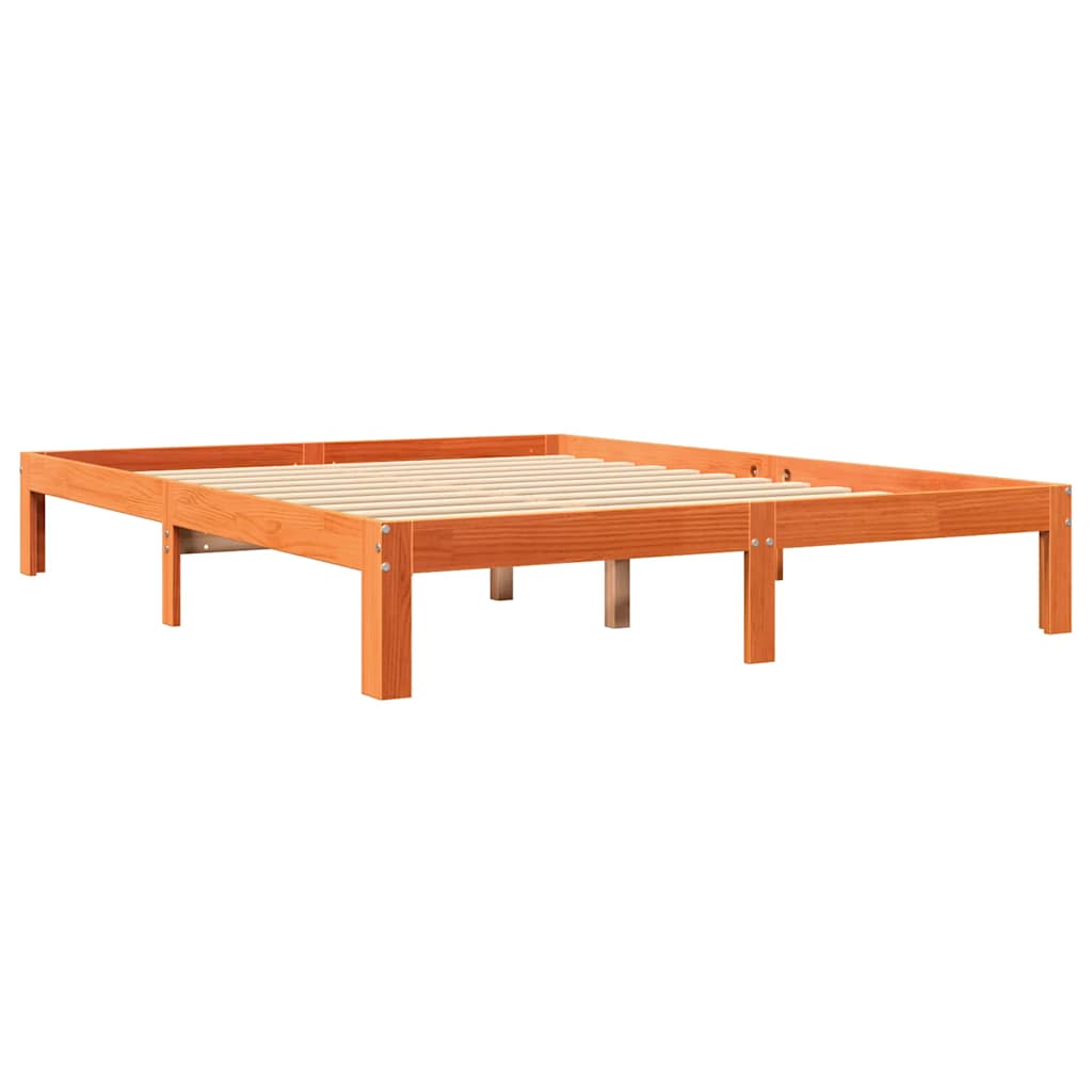 vidaXL Cama con estantería sin colchón madera maciza marrón 140x190 cm