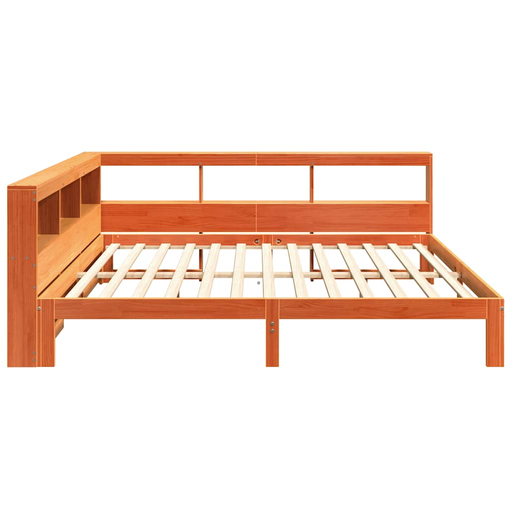 vidaXL Cama con estantería sin colchón madera maciza marrón 140x190 cm