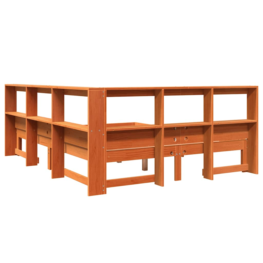 vidaXL Cama con estantería sin colchón madera maciza marrón 140x190 cm