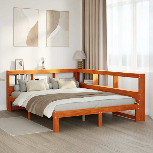 vidaXL Cama con estantería sin colchón madera maciza marrón 140x190 cm