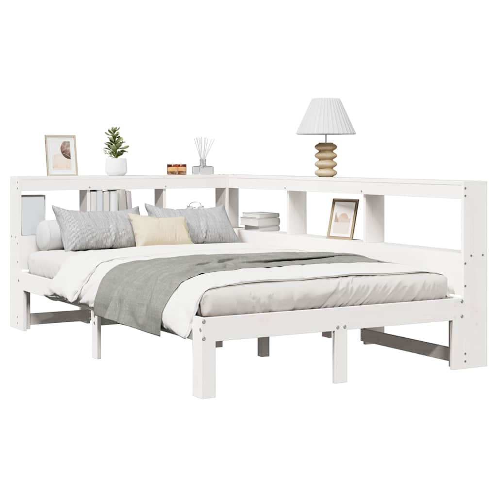 vidaXL Cama con estantería sin colchón madera maciza blanca 135x190 cm