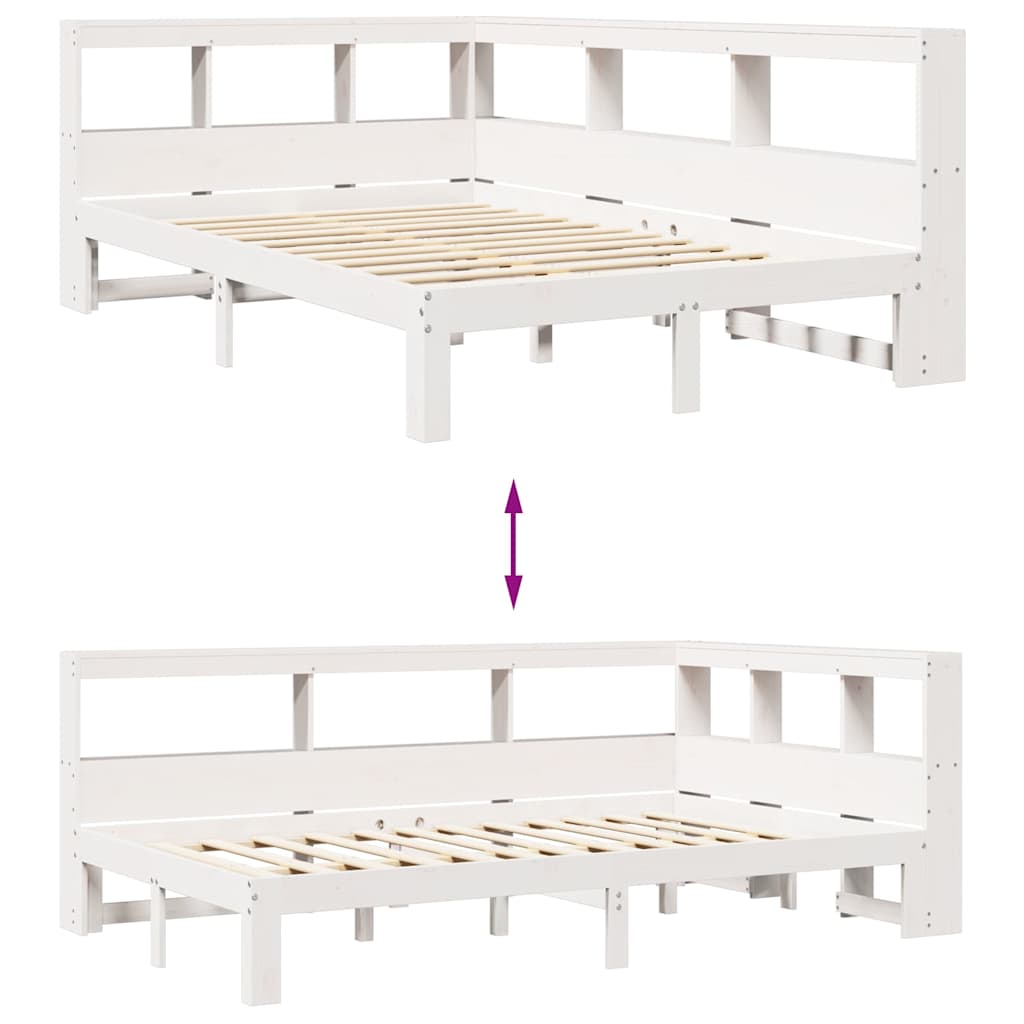 vidaXL Cama con estantería sin colchón madera maciza blanca 135x190 cm