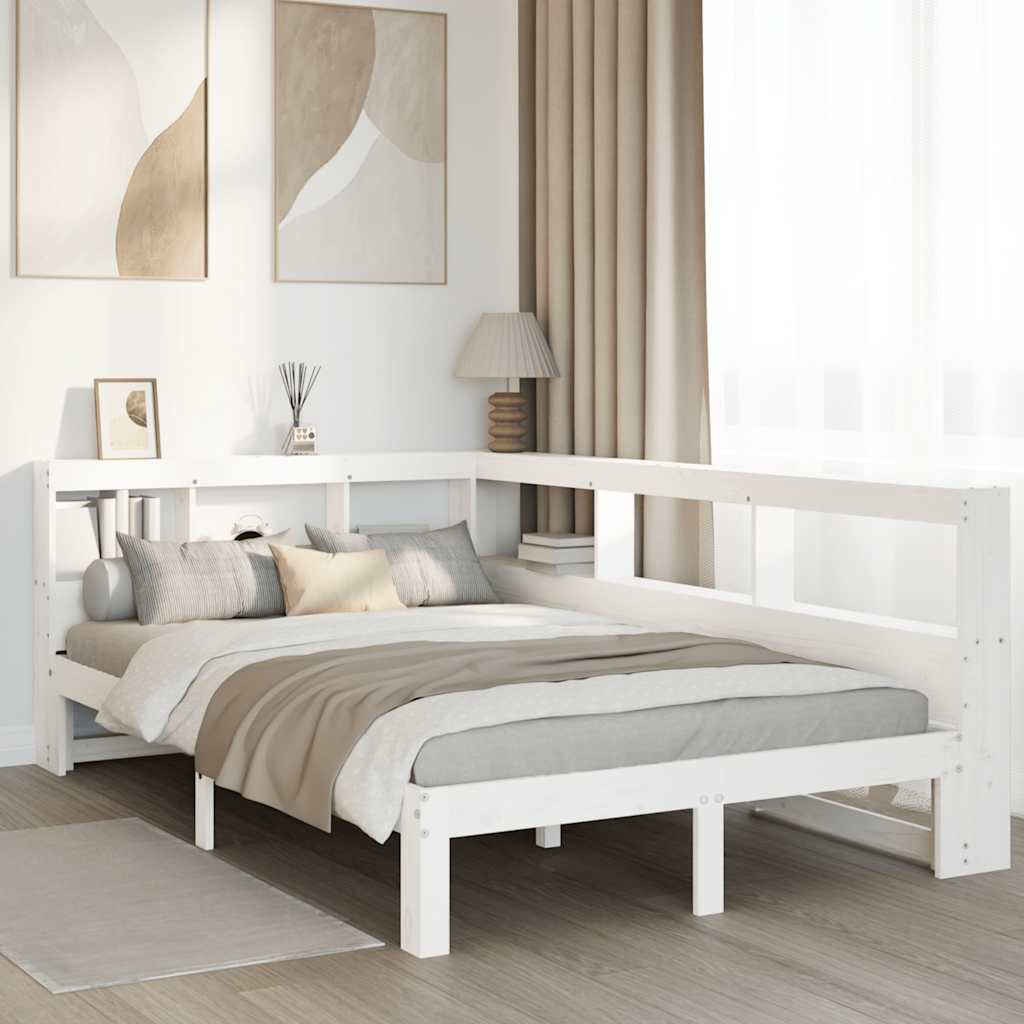 vidaXL Cama con estantería sin colchón madera maciza blanca 135x190 cm