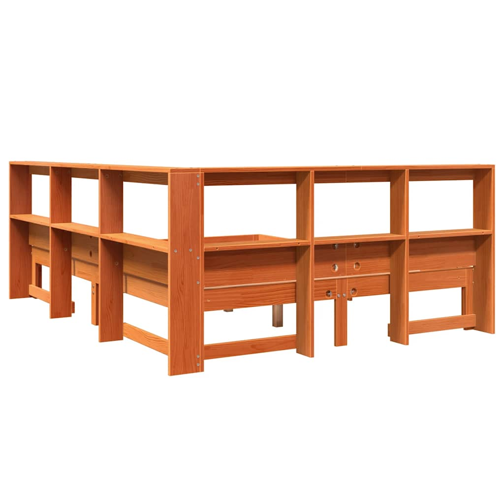 vidaXL Cama con estantería sin colchón madera maciza marrón 135x190cm