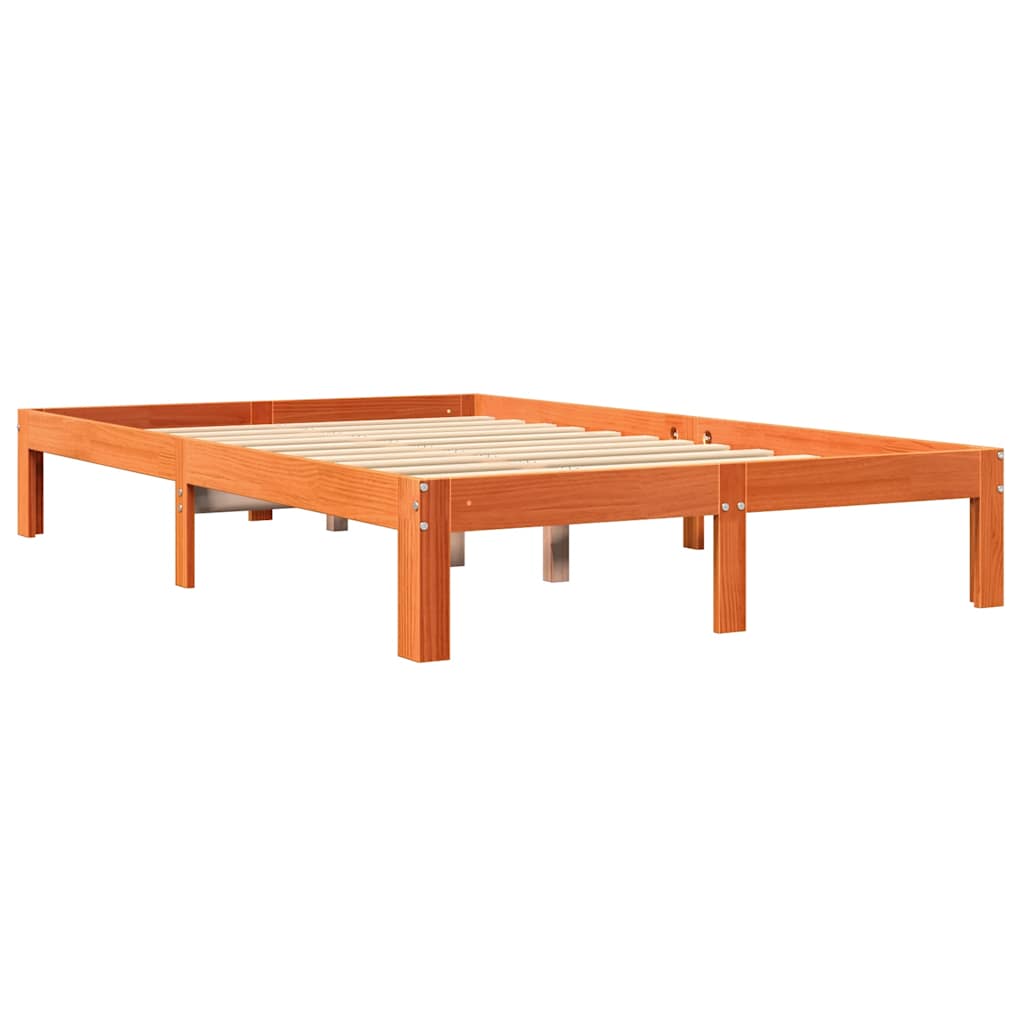 vidaXL Cama con estantería sin colchón madera maciza marrón 120x190 cm