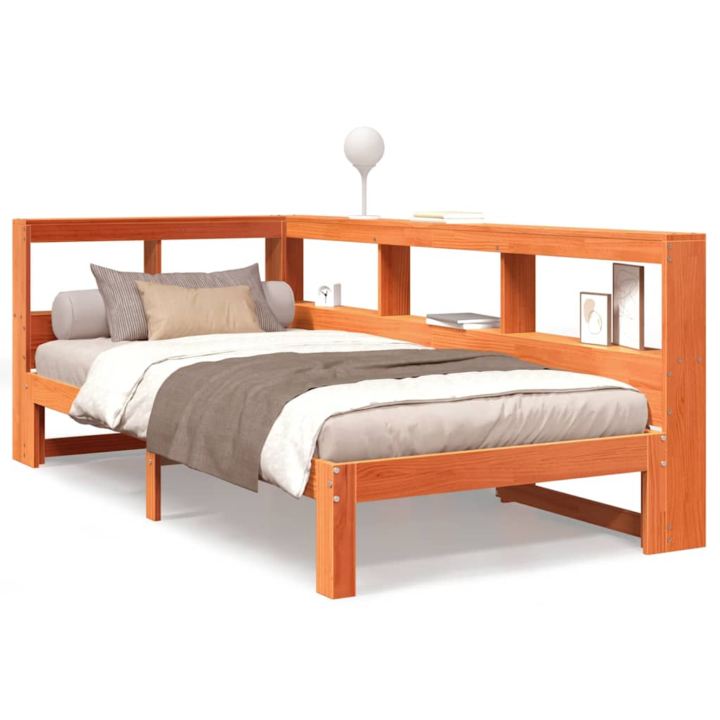 vidaXL Cama con estantería sin colchón madera maciza marrón 90x190 cm