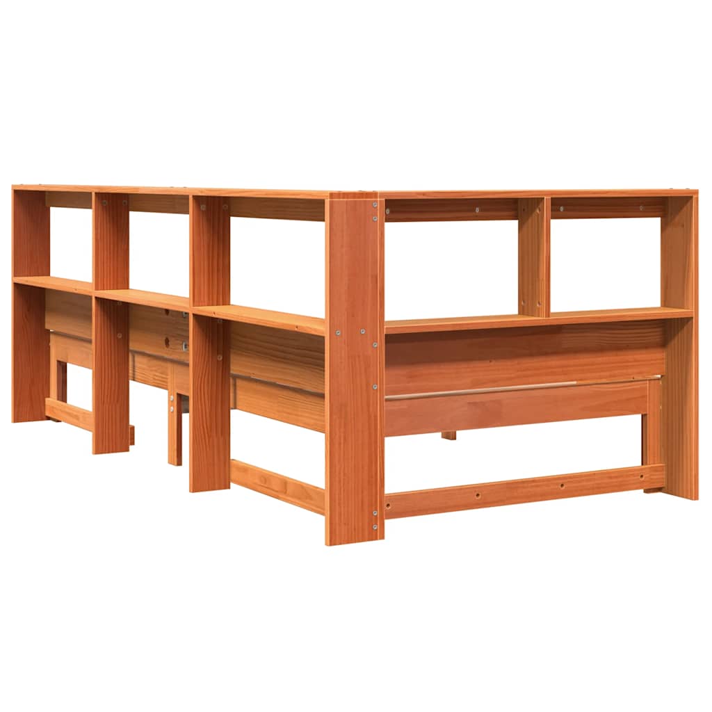 vidaXL Cama con estantería sin colchón madera maciza marrón 90x190 cm