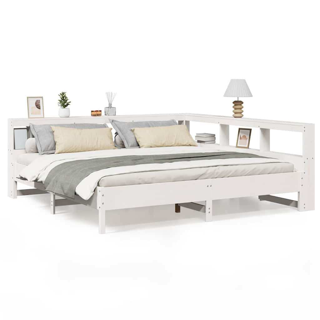 vidaXL Cama con estantería sin colchón madera maciza blanca 200x200 cm