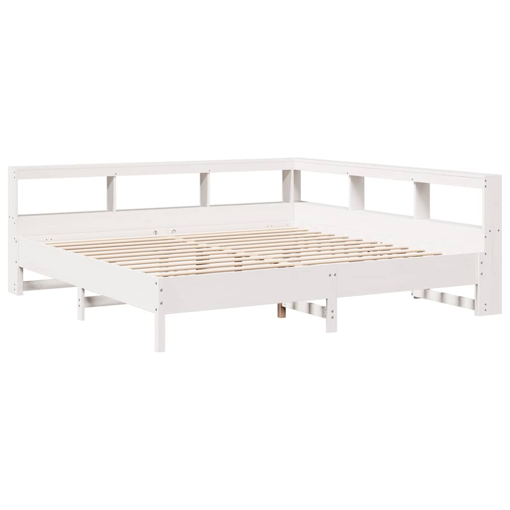 vidaXL Cama con estantería sin colchón madera maciza blanca 200x200 cm