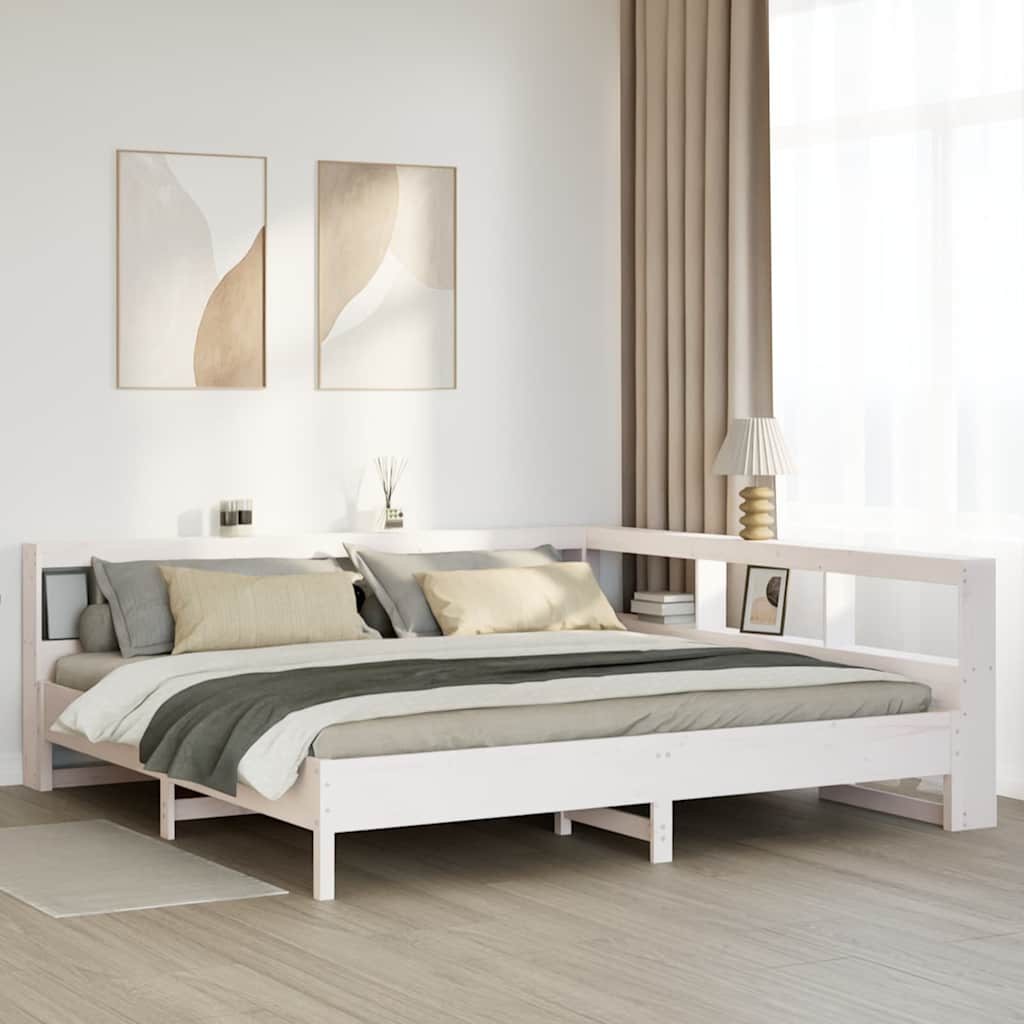 vidaXL Cama con estantería sin colchón madera maciza blanca 200x200 cm