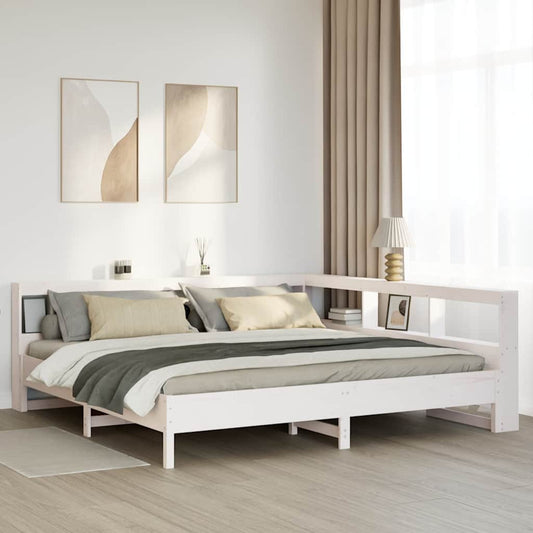 vidaXL Cama con estantería sin colchón madera maciza blanca 200x200 cm